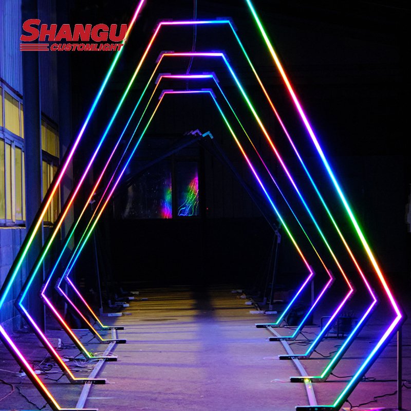 Wholesale Giant Led Path Light Large RGB Neon Backdrop Arch Entrance Tunnel for Party Wedding Walkway Stage Decoration Light