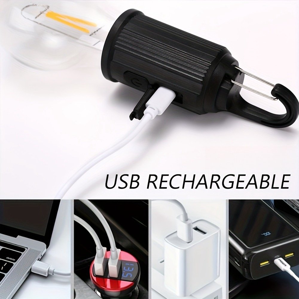 Rts Rechargeable Camping Lantern with 3 Lighting Modes Warm Light Hanging Tent Light Bulbs with Clip Hook for Camping Hiking