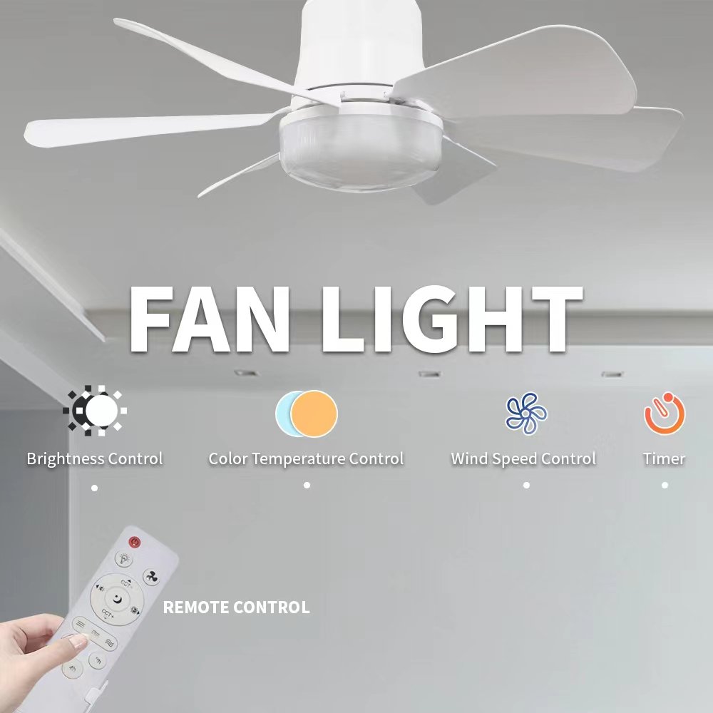 Simple Mini Ceiling Fan With Light Style 16.5 Inch 6 Blades Remote Control Led Ceiling Fans With Lights