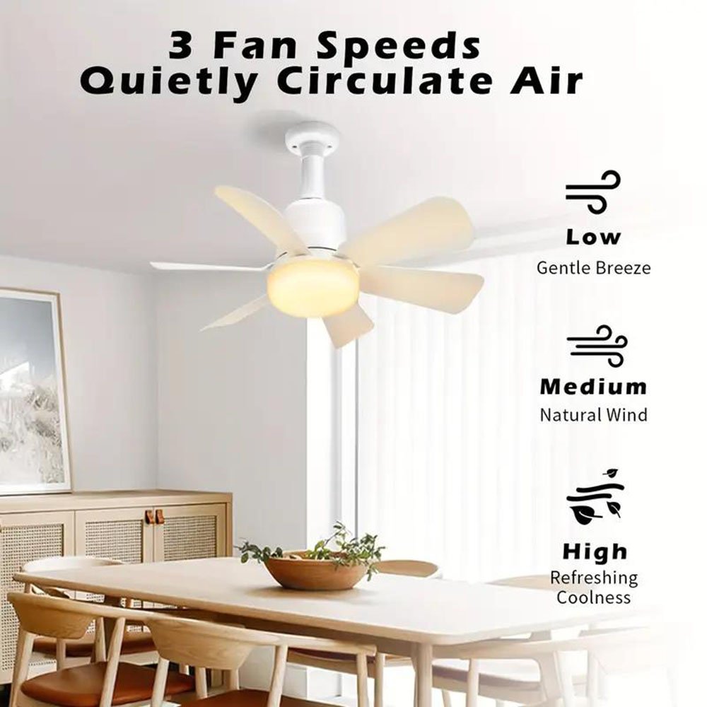 Simple Mini Ceiling Fan With Light Style 16.5 Inch 6 Blades Remote Control Led Ceiling Fans With Lights