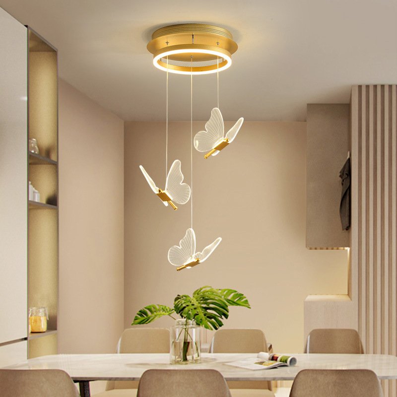 Acrylic Led Hanging Lamps Gold Transparency Butterfly Pendant Light Bedroom Dining Room Atmosphere Chandelier
