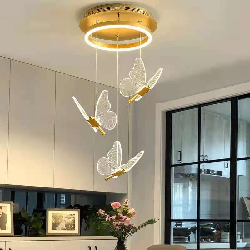 Acrylic Led Hanging Lamps Gold Transparency Butterfly Pendant Light Bedroom Dining Room Atmosphere Chandelier