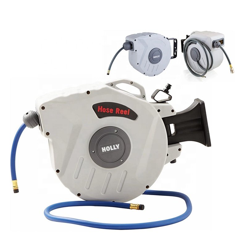 50ft Auto Rewind Retractable Reel with 3/8" X 50' Air Hose 1/4 " 3/8 " Fitting Air Compressor Pipe Rack Drum 15M Air Hose Reel