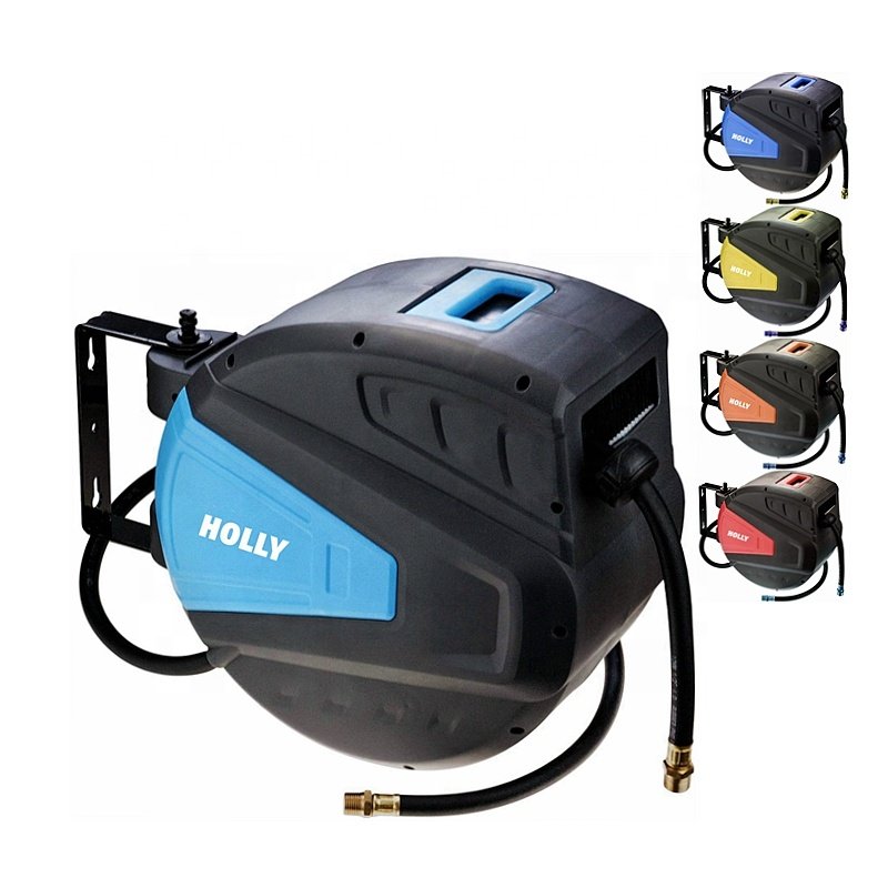 50ft Auto Rewind Retractable Reel with 3/8" X 50' Air Hose 1/4 " 3/8 " Fitting Air Compressor Pipe Rack Drum 15M Air Hose Reel