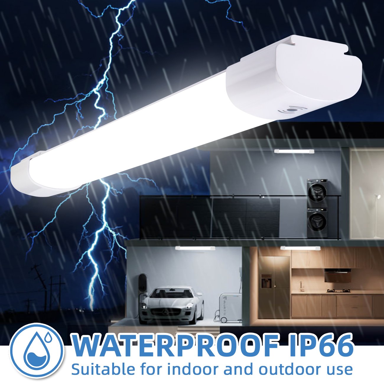 Tri-proof Led Batten Linear Light Wireless Sensor Light Motion Sensor Led Waterproof Garage Parking Workshop Outdoor Light