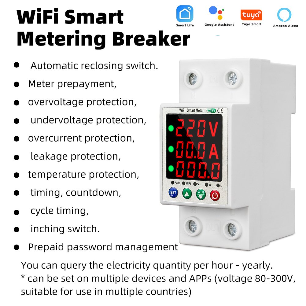RMshebei WiFi Smart Circuit Breaker Triple Display Auto Reclosing Prepaid Meter Over Under Voltage Current Temperature Leakage