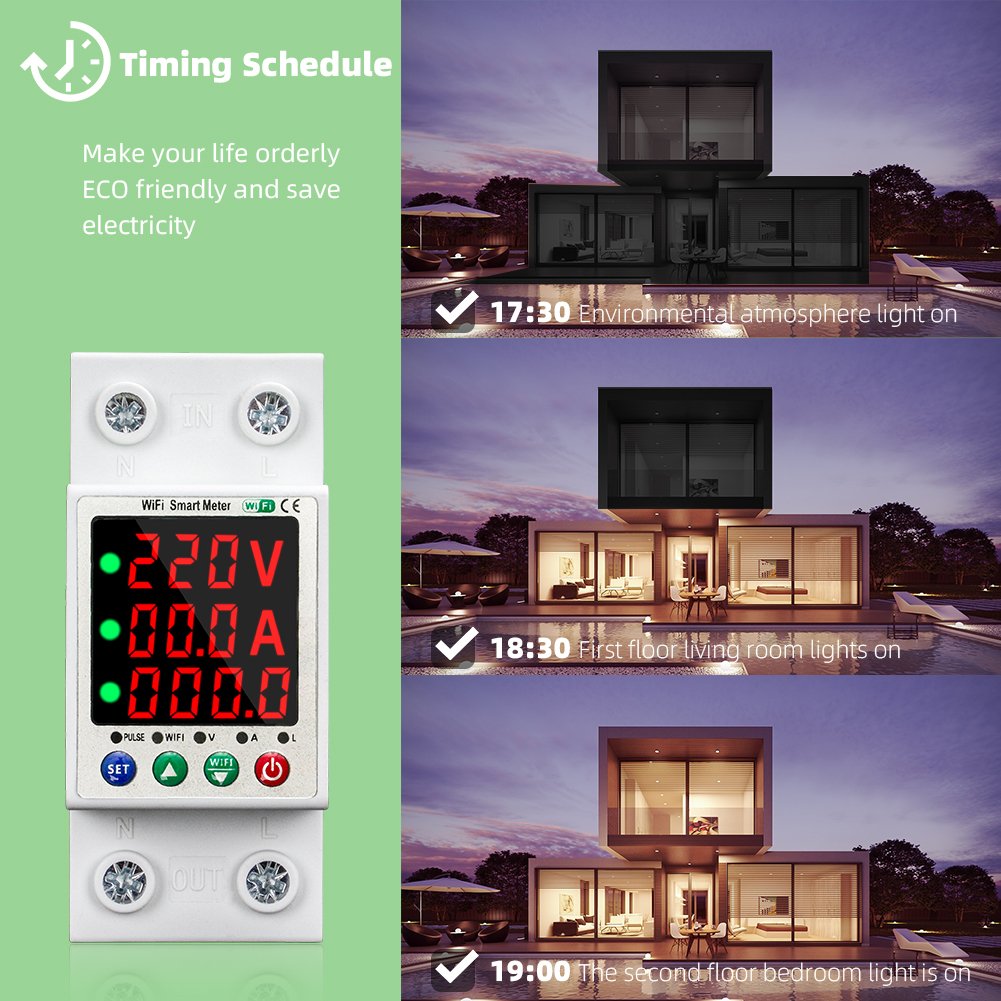 RMshebei WiFi Smart Circuit Breaker Triple Display Auto Reclosing Prepaid Meter Over Under Voltage Current Temperature Leakage