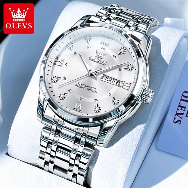 OLEVS 5513 Original High Quality Relojes Hombre Stainless Steel Men's Wrist Watch Waterproof Luminous Quartz Watches for Men