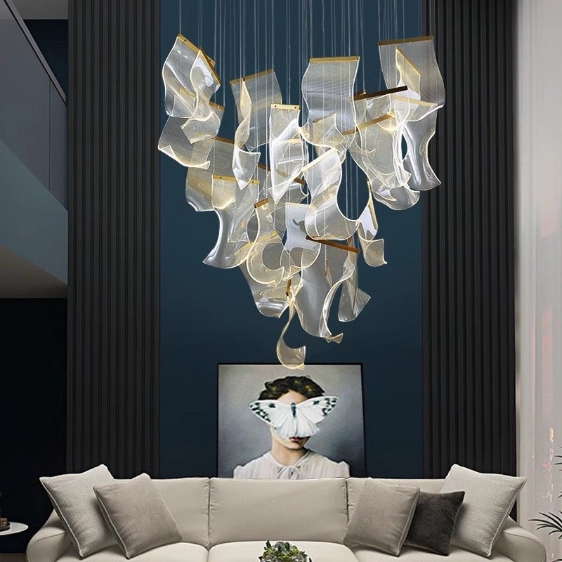 Large Customized Led Pendant Lights Stairs Foyer Hotel Home Living Room Staircase Modern High Ceiling Chandelier