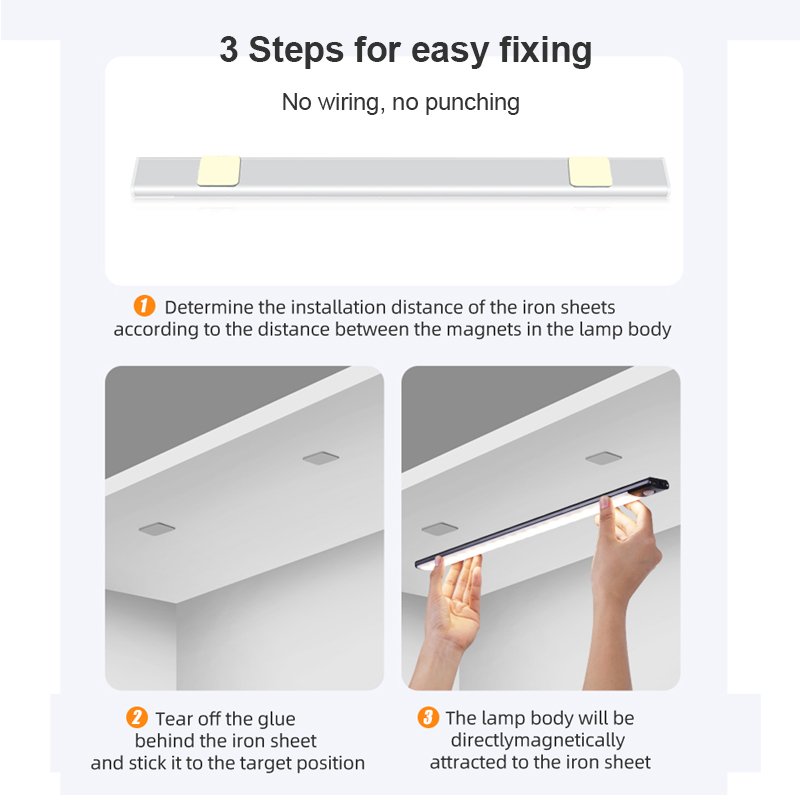 5V Motion Sensor Rechargeable Led Wardrobe Lamp 3 Color Dimmable Warm/Natural/White Kitchen Cabinets Lights