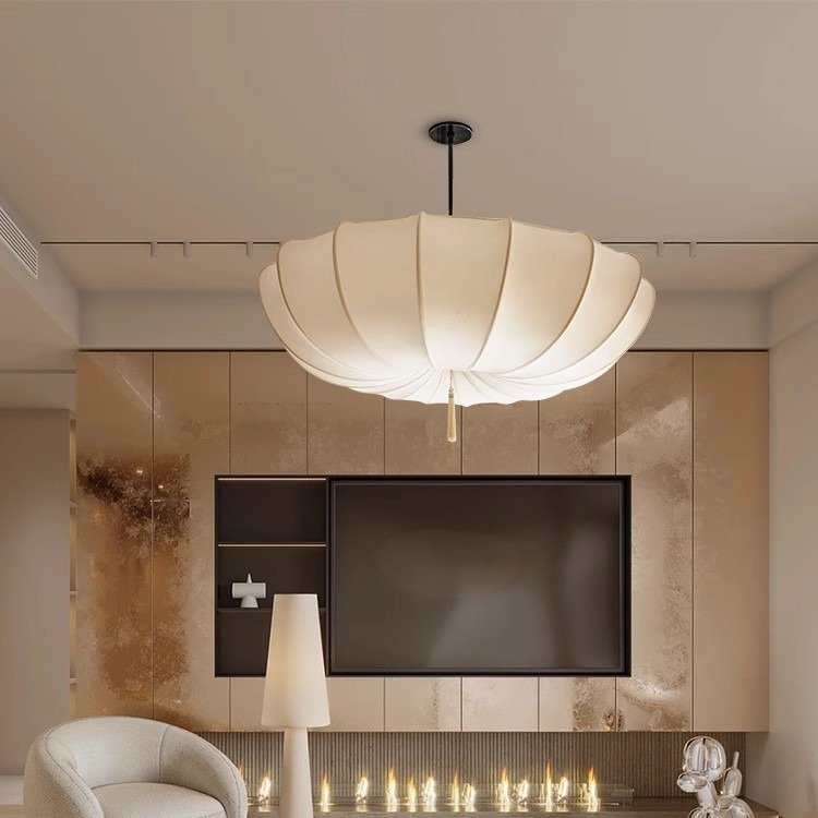 Lumind Cream Wind Bedroom Chandelier Japanese Living Room Restaurant Lamp Silk Cloth Lamp Chandelier Pendant Lamps