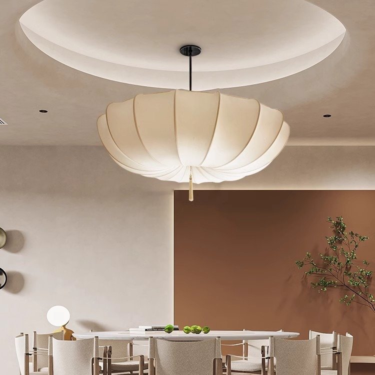 Lumind Cream Wind Bedroom Chandelier Japanese Living Room Restaurant Lamp Silk Cloth Lamp Chandelier Pendant Lamps