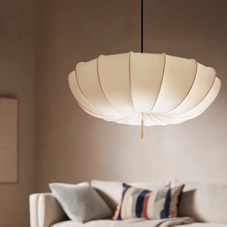 Lumind Cream Wind Bedroom Chandelier Japanese Living Room Restaurant Lamp Silk Cloth Lamp Chandelier Pendant Lamps