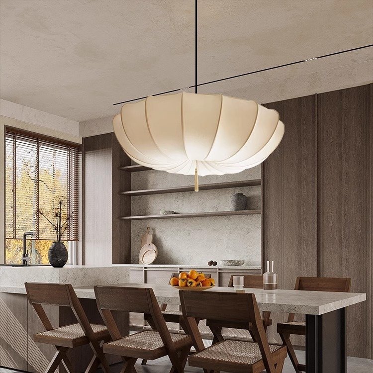 Lumind Cream Wind Bedroom Chandelier Japanese Living Room Restaurant Lamp Silk Cloth Lamp Chandelier Pendant Lamps