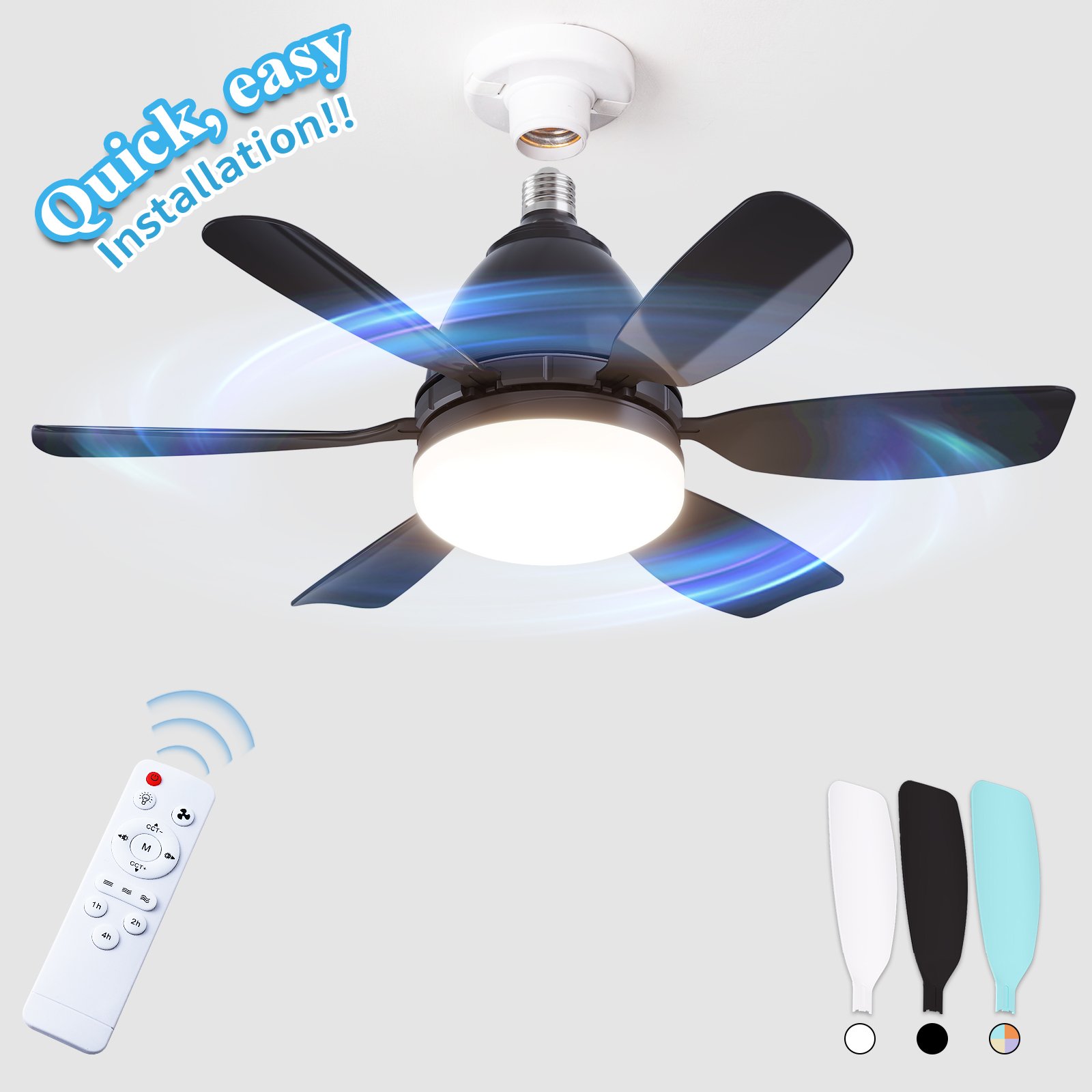 Patent Led Fan Lights Smart Home Lights Intelligent Dimming Timing 3 Speed Black E27 Fan Remote Control Modern LED Ceiling Fan