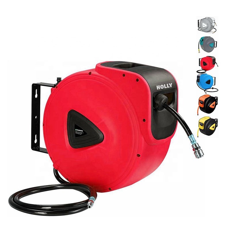 Retractable Air Hose Reel 1/4 in 50ft with Fitting Spring Loaded Compressed Air Hose Drum Rack Pneumatic Tool 15 M Air Hose Reel