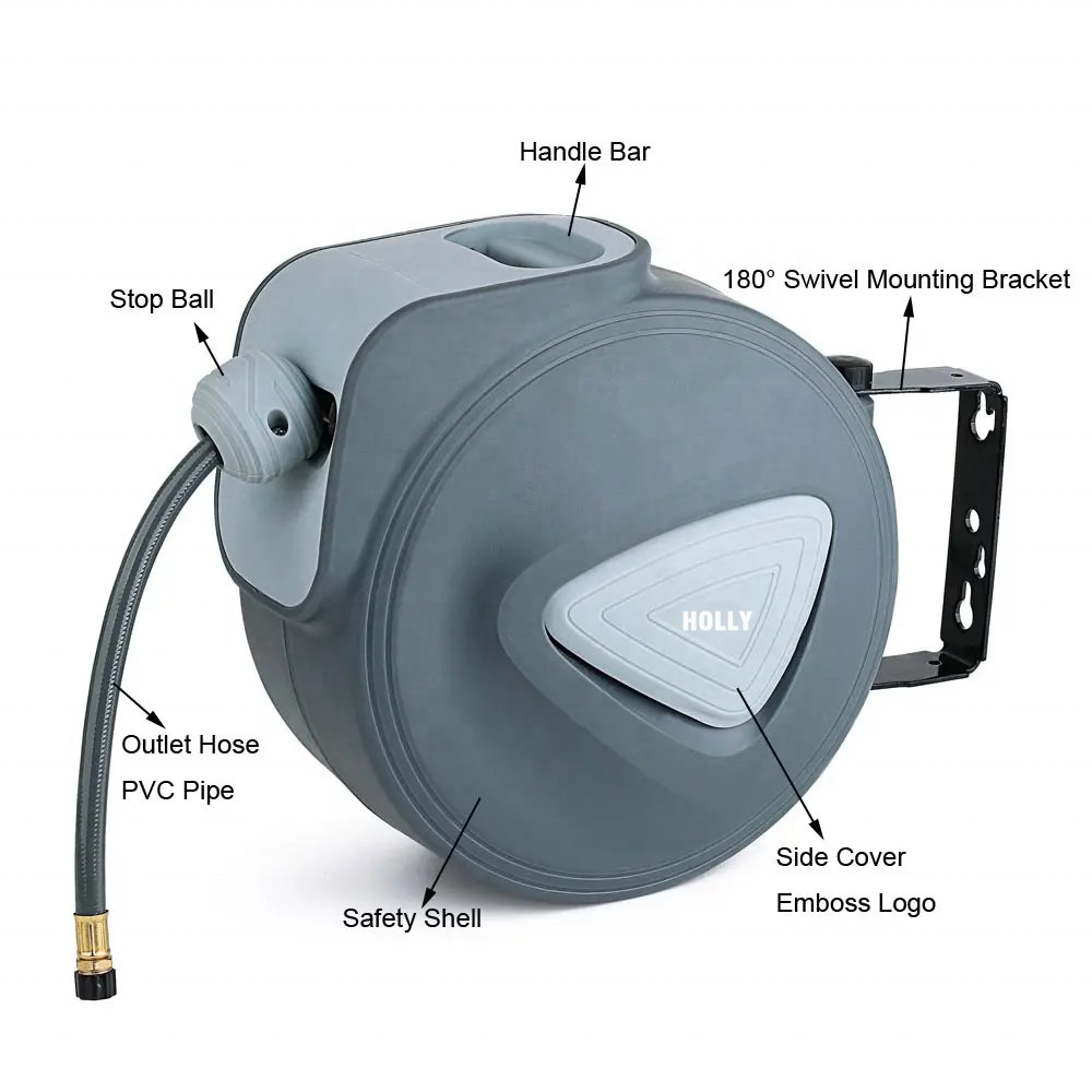 Retractable Air Hose Reel 1/4 in 50ft with Fitting Spring Loaded Compressed Air Hose Drum Rack Pneumatic Tool 15 M Air Hose Reel