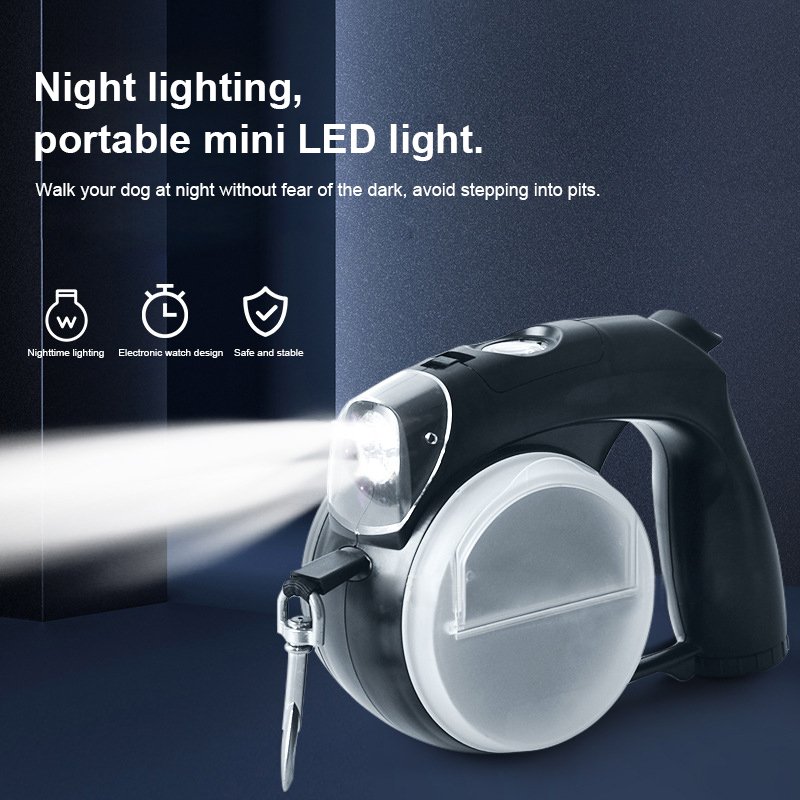 Hot Sale 5 in 1 Multifunctional Double Dog Leash Waterproof Automatic Led Retractable Heavy Duty Walking Dog Leash Poop Bag OEM