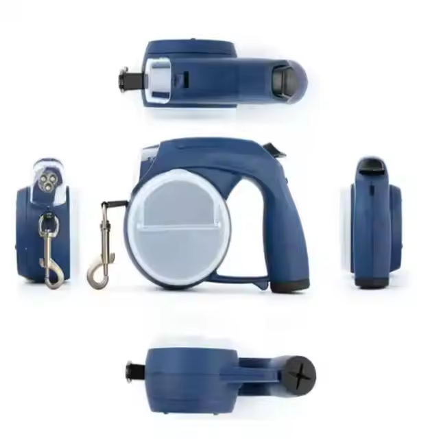 Hot Sale 5 in 1 Multifunctional Double Dog Leash Waterproof Automatic Led Retractable Heavy Duty Walking Dog Leash Poop Bag OEM