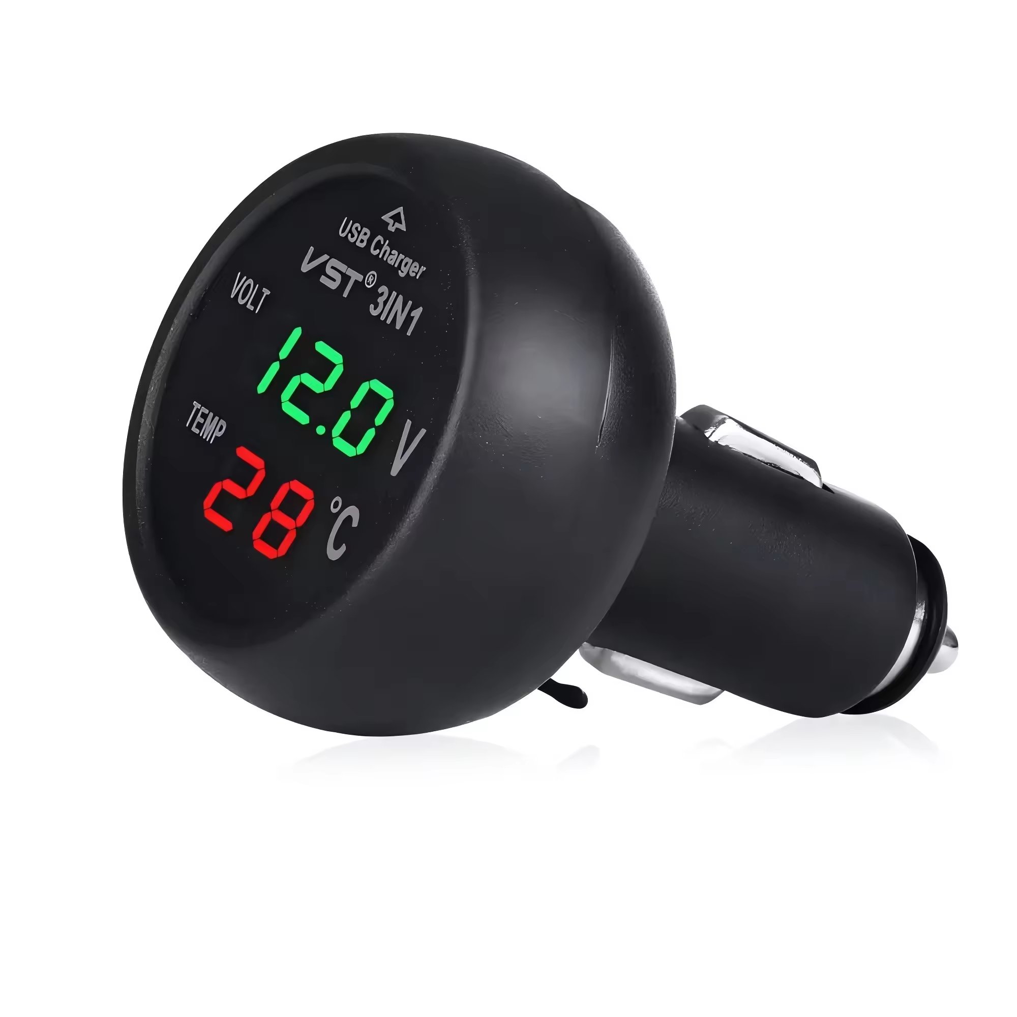 Universal 3 in 1 Triple Function 12V 24V Car Volt Meter Auto LED Digital Voltmeter Gauge USB Charger