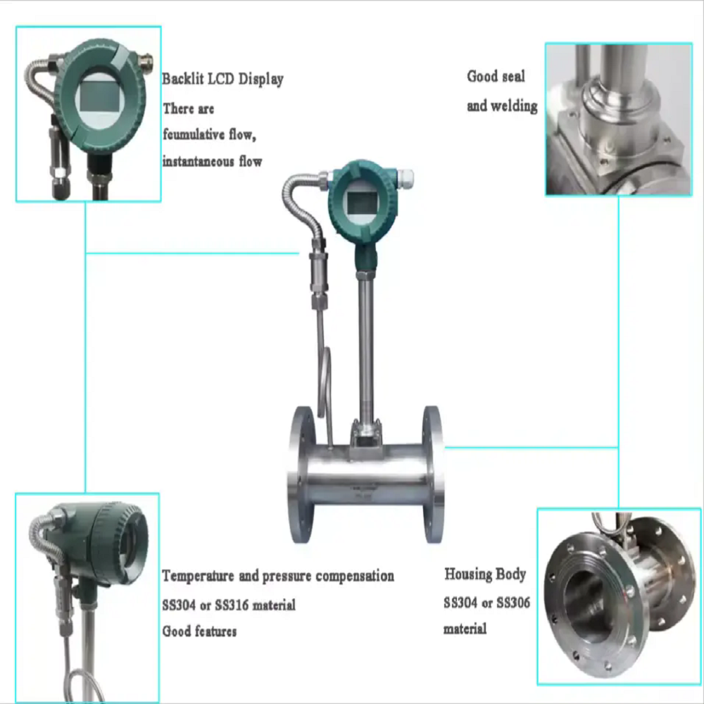 DN15 - DN300 Smart 24v Auto Steam Flange Connection Vortex Lpg Gas Flow Meter For Air Flow Meter Digit