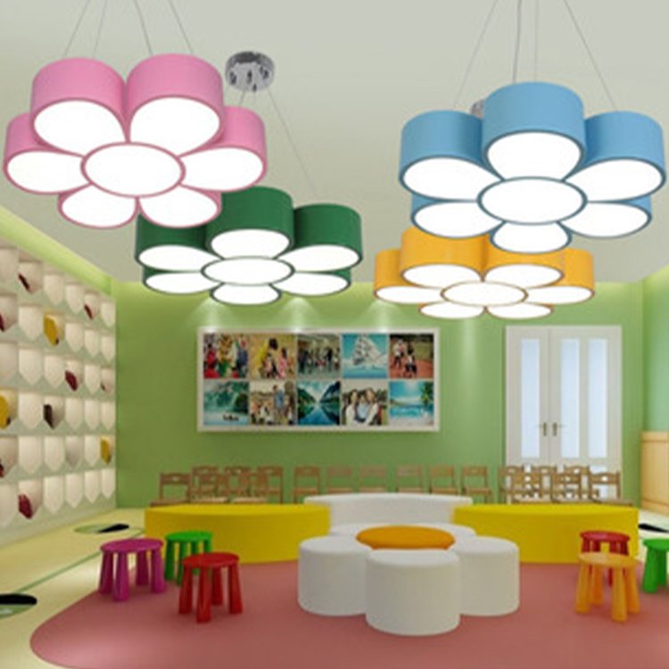 45cm 55cm 90cm Colored Flower Shaped LED Ceiling Light Kindergarten Daycare Ceiling Light 110V 220V Children's Room Pendant Lamp