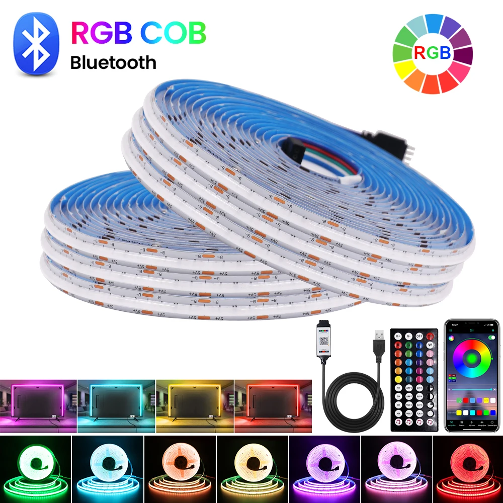 New Arrival DC 5V USB RGB COB LED Strip 576Leds/M Bluetooth APP Control TV BackLight for Home Decoration