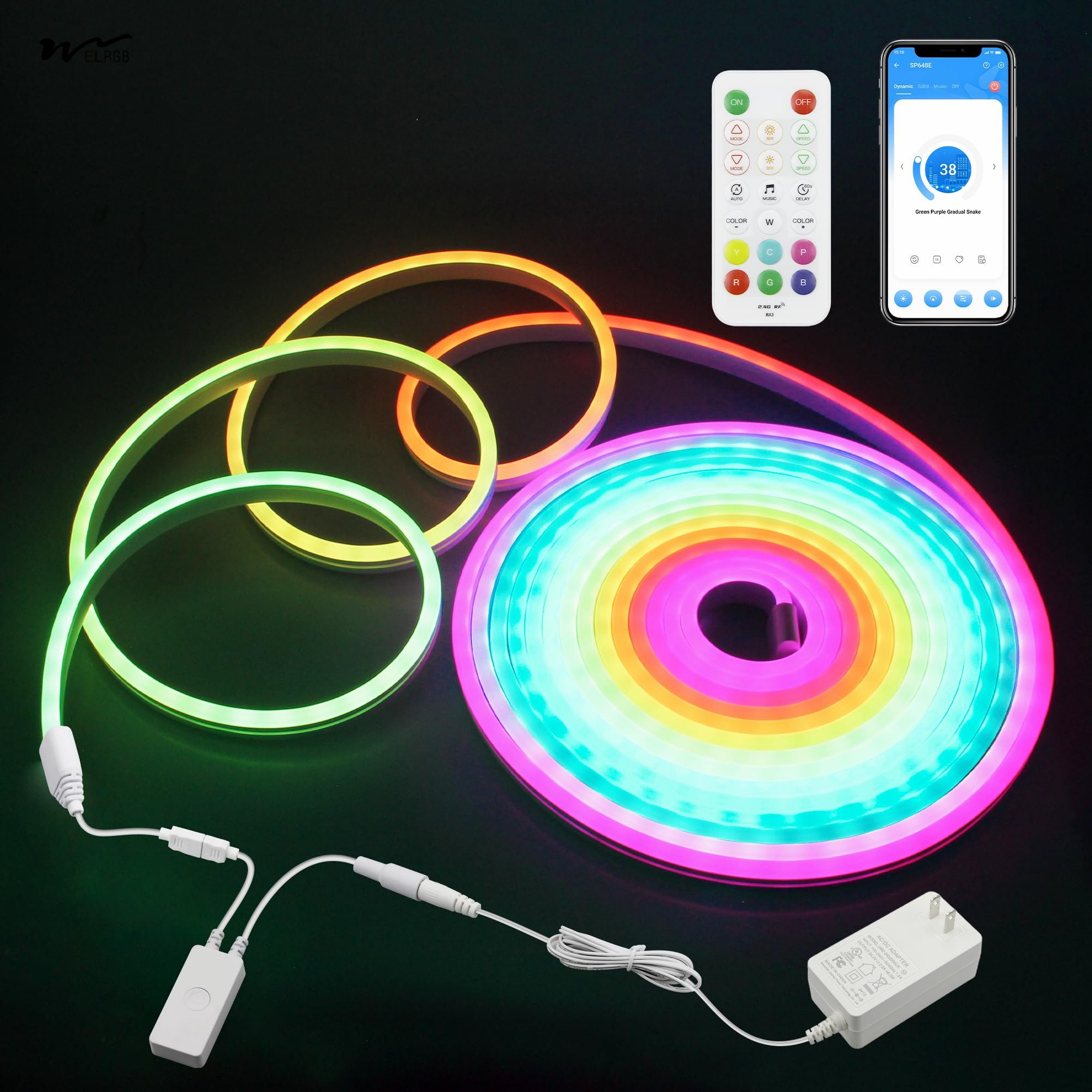 RGB+IC Neon Rope Lights Smart Addressable Neon LED Strip Lights Outdoor Waterproof 24V LED Neon Flex