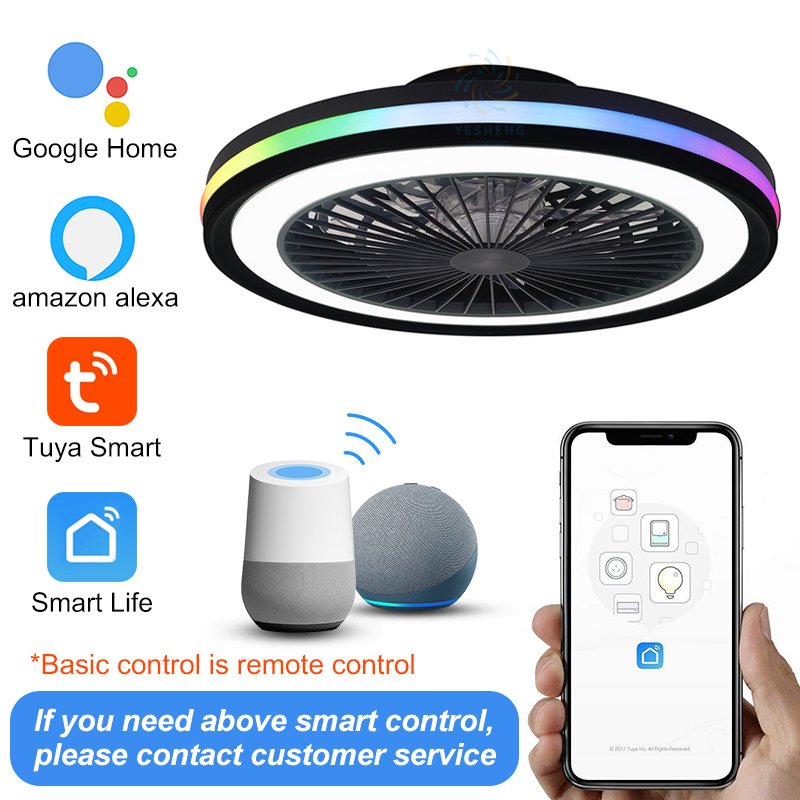 XD207 RGB Modern Remote Controlled Ceiling Fan with Light Lamps with Fan App Control Tuya Alexa Google Control