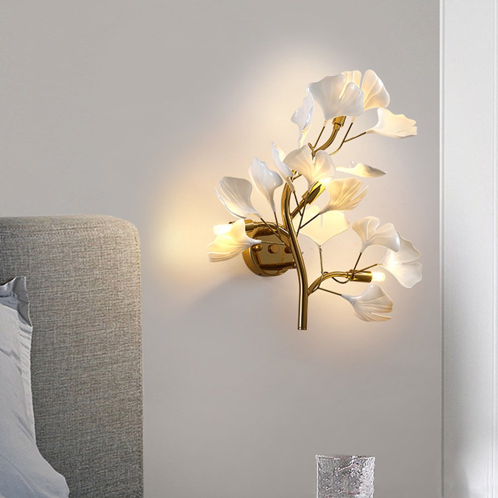 LED Ginkgo Leaf Wall Lamp Three-tone Light Living Room Sofa Background Wall Porch Bedroom Bedside Atmosphere Decorative Light