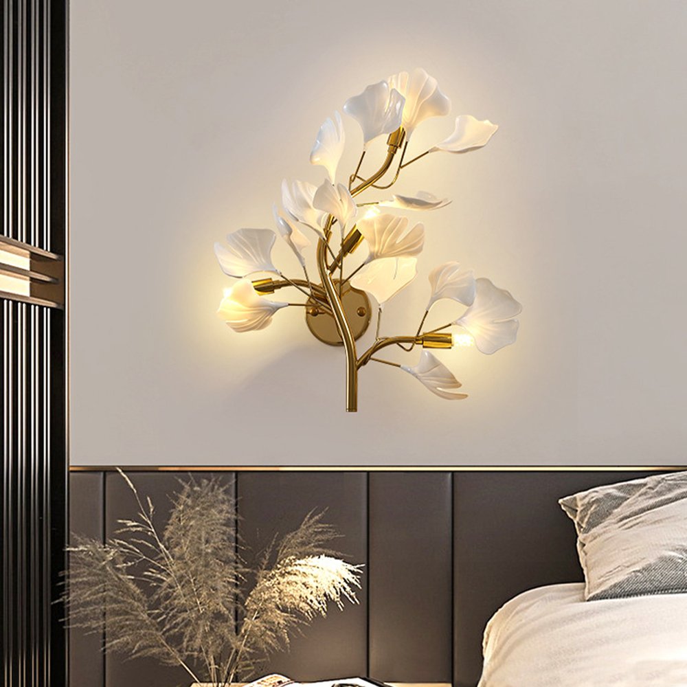 LED Ginkgo Leaf Wall Lamp Three-tone Light Living Room Sofa Background Wall Porch Bedroom Bedside Atmosphere Decorative Light
