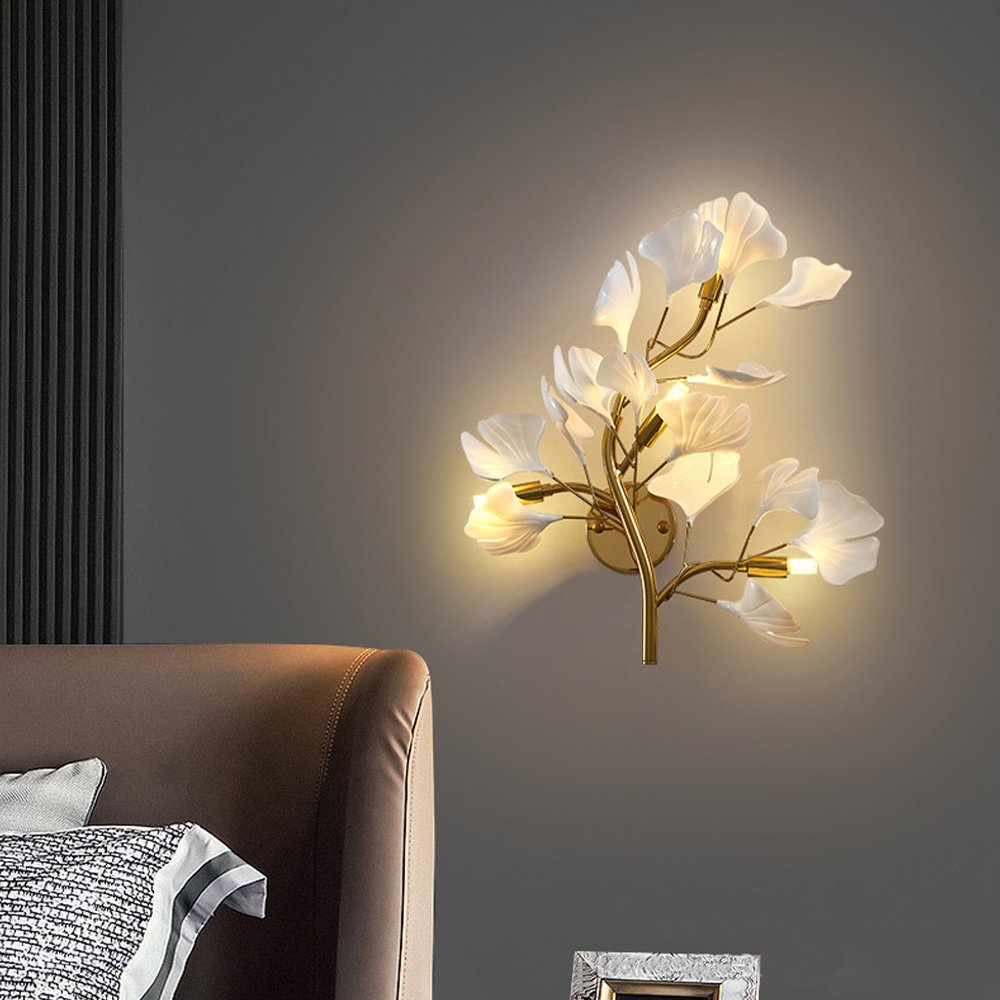 LED Ginkgo Leaf Wall Lamp Three-tone Light Living Room Sofa Background Wall Porch Bedroom Bedside Atmosphere Decorative Light