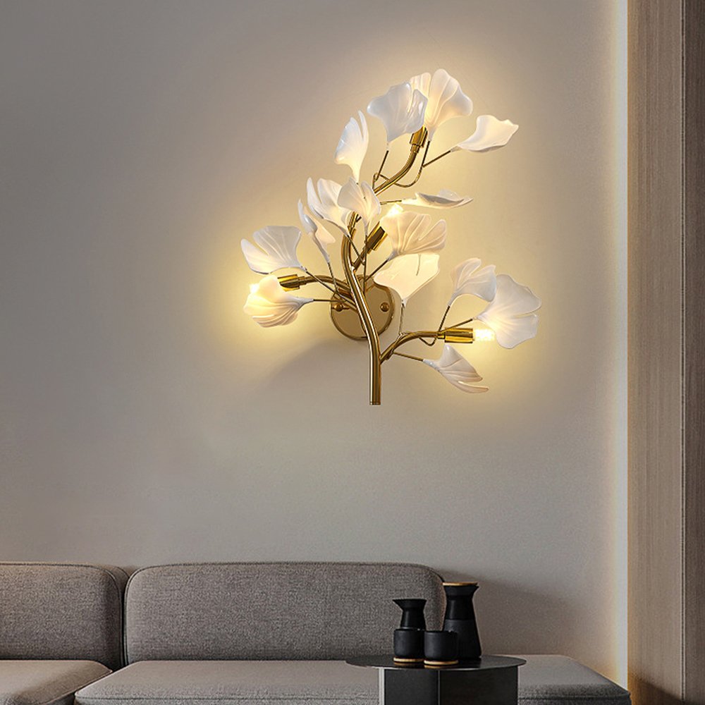 LED Ginkgo Leaf Wall Lamp Three-tone Light Living Room Sofa Background Wall Porch Bedroom Bedside Atmosphere Decorative Light