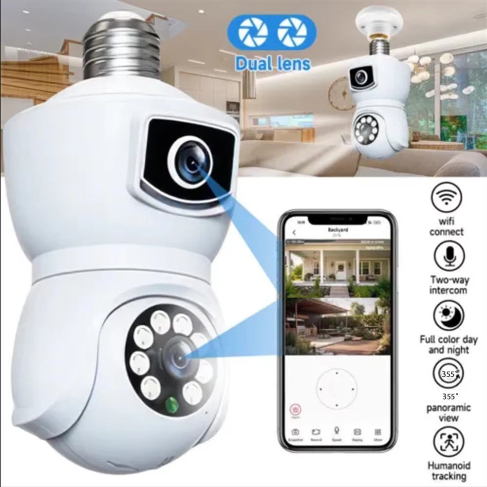 360 Dual Lens 2Mp Auto Tracking Wifi Baby Monitor Waterproof Color Night Vision Security Ptz Security Bulb Camera