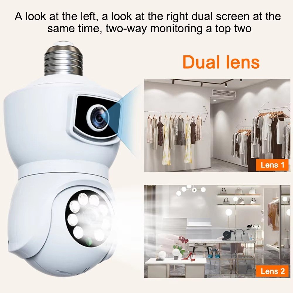 360 Dual Lens 2Mp Auto Tracking Wifi Baby Monitor Waterproof Color Night Vision Security Ptz Security Bulb Camera
