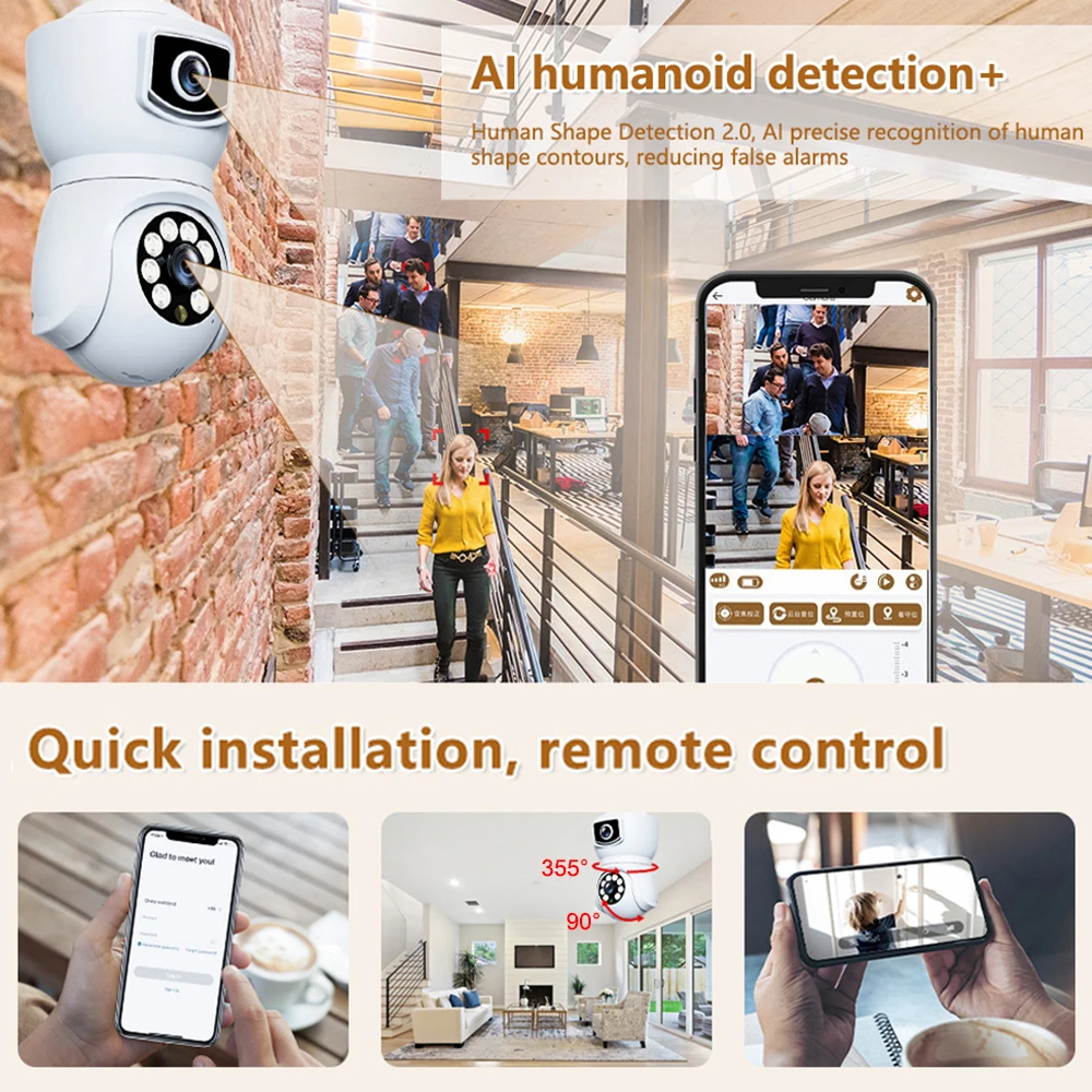 360 Dual Lens 2Mp Auto Tracking Wifi Baby Monitor Waterproof Color Night Vision Security Ptz Security Bulb Camera