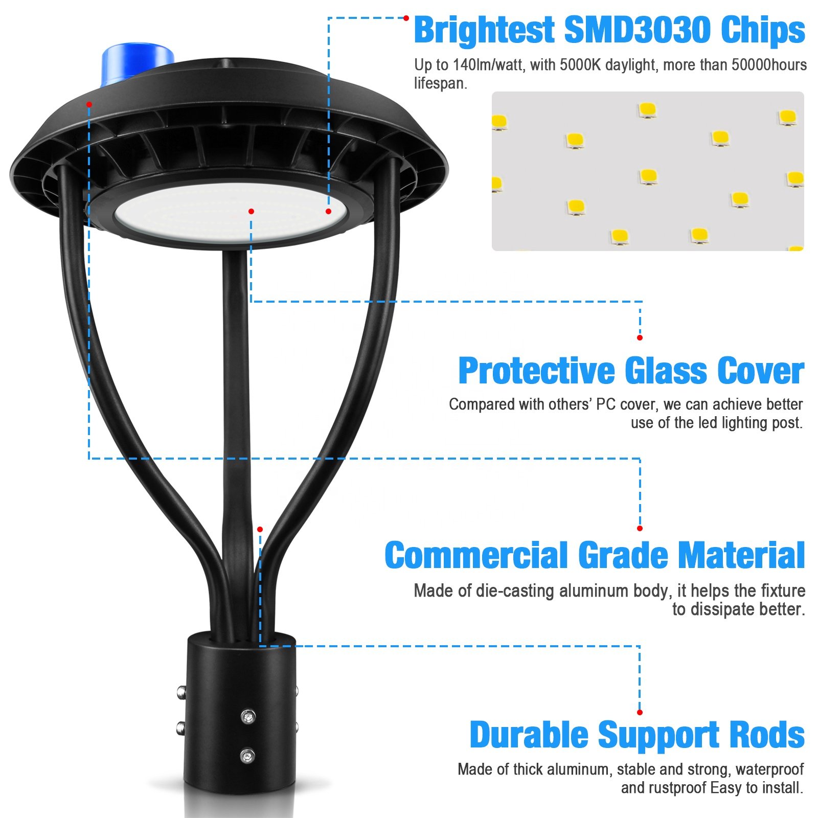 Post Top Fixture 80W Us Stock Pole Lamp Parking Area Yard Outdoor Lighting Led Dusk to Dawn 60W 100W 150 Watt Garden Light