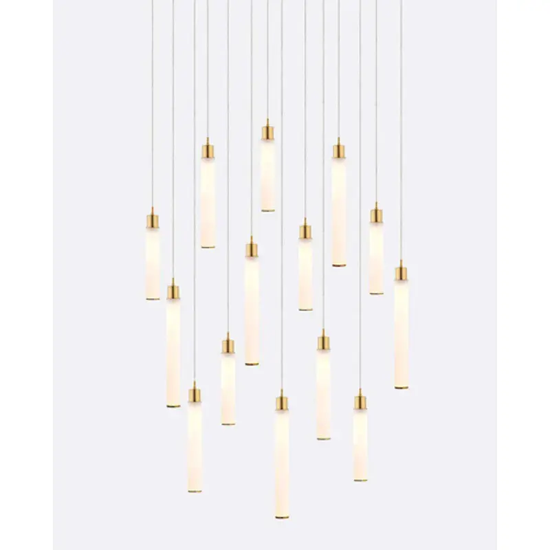 Modern Simplicity Design Linear Long Glass Pendant Light Stairs Duplex Building Villa Fashion Cafe Decorative Chandelier