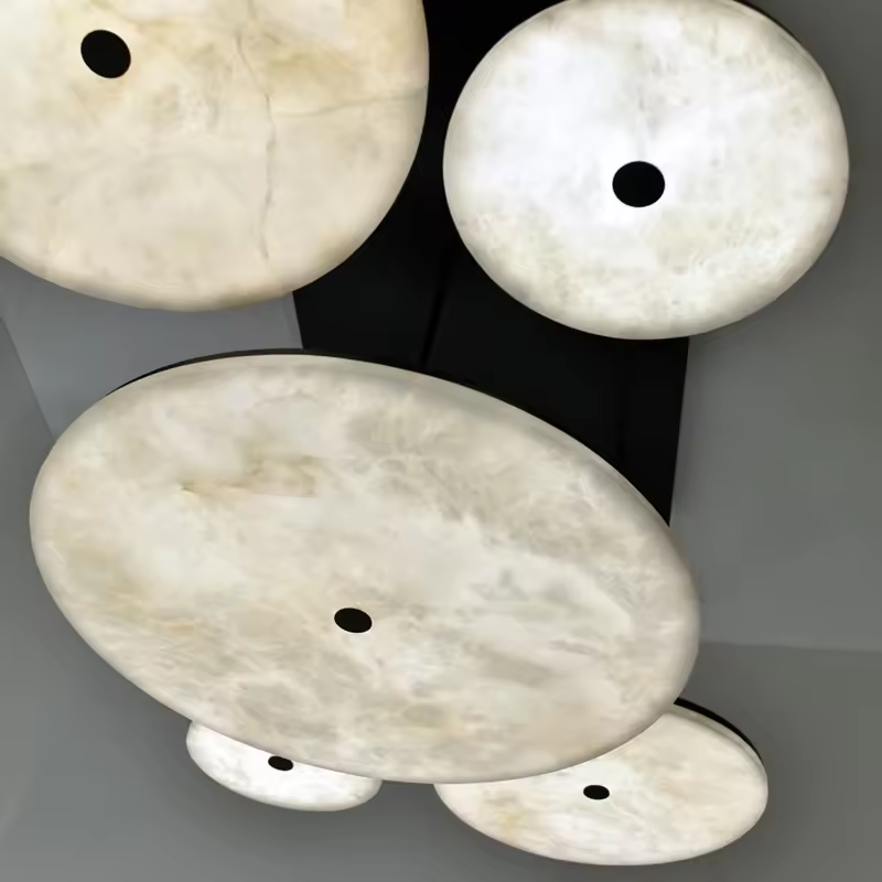 Spanish Full Copper Luxury Alabaster Dining Room Pendant Light Modern Minimalist Room Restaurant Marble Ball Chandelier