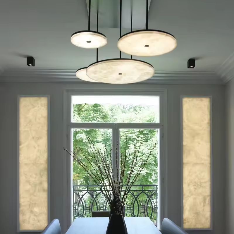 Spanish Full Copper Luxury Alabaster Dining Room Pendant Light Modern Minimalist Room Restaurant Marble Ball Chandelier