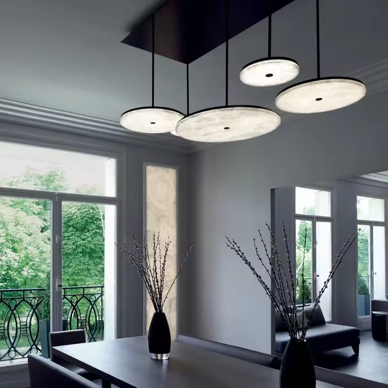 Spanish Full Copper Luxury Alabaster Dining Room Pendant Light Modern Minimalist Room Restaurant Marble Ball Chandelier