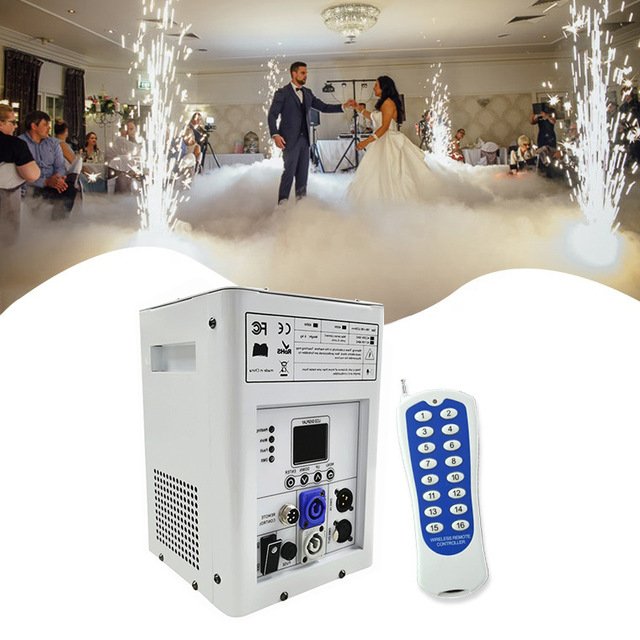 750W White Cold Spark Machine with Flight case Ti Powder DMX Firework Machine Remote Cold Fireworks Fountain Stage Spark Machine