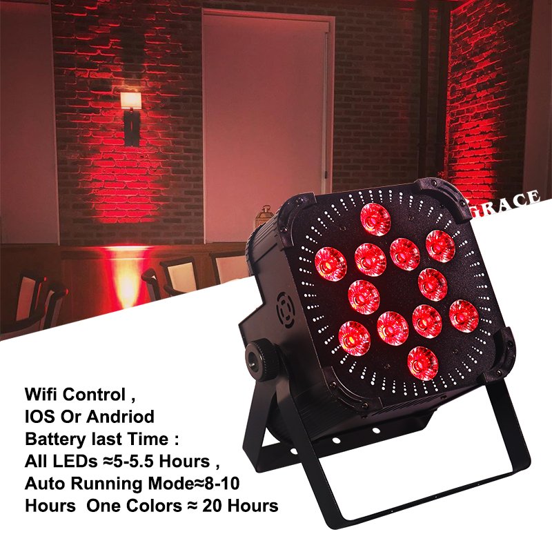 Grace RGBWAUv 6in1 DJ LED Flat Par Can Wedding Wifi Wireless DMX Battery Operated Par Light