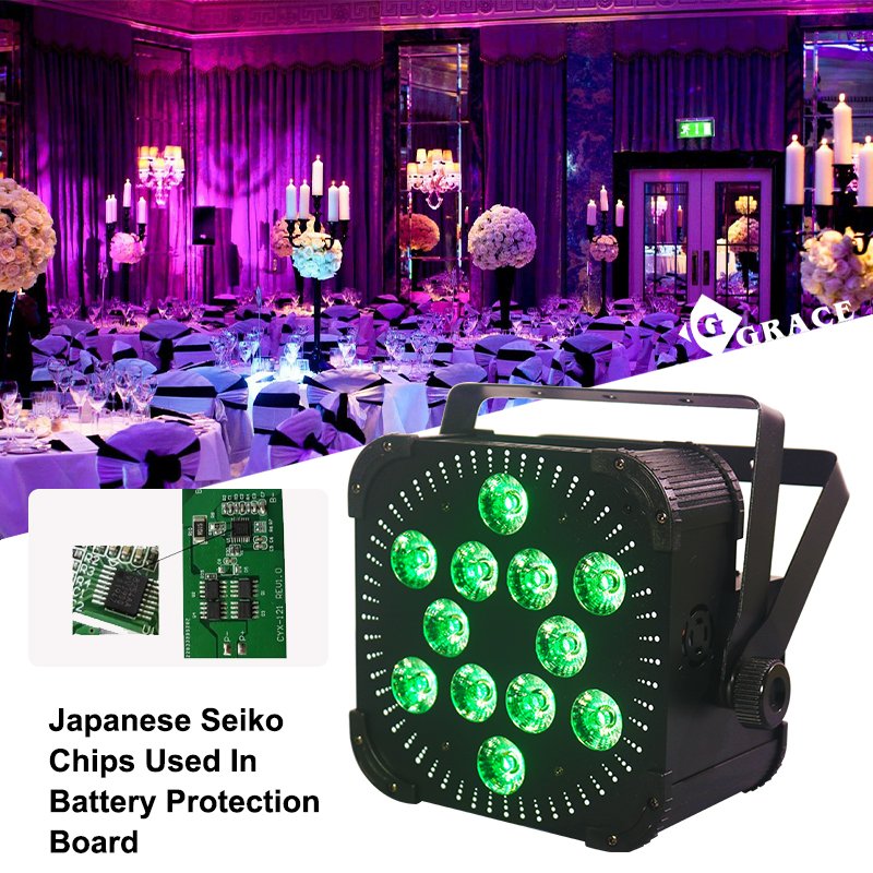 Grace RGBWAUv 6in1 DJ LED Flat Par Can Wedding Wifi Wireless DMX Battery Operated Par Light