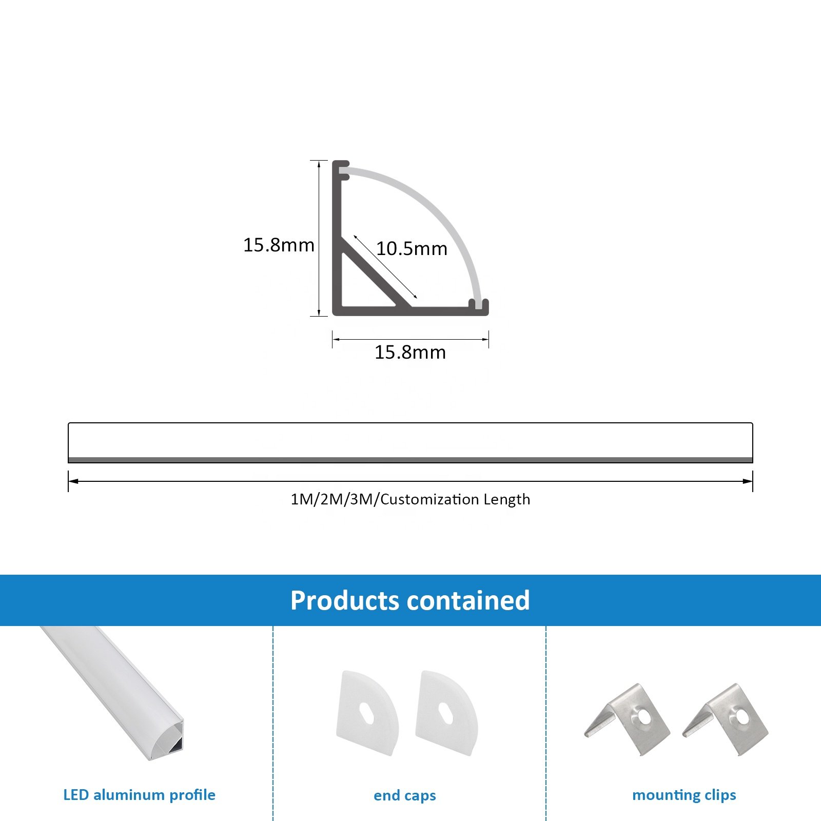 Alu Profile Corner 006A Wardrobe Lighting 16*16MM Milky White PC Cover Led Aluminum Profile Corner
