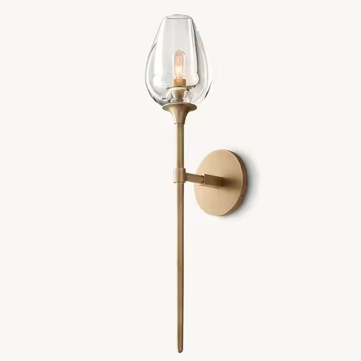 Solid Brass Material Art Decor Led Glass Wall Light Sconce Restoration Glass Vintage Wall Lamp Hardware for Living Room