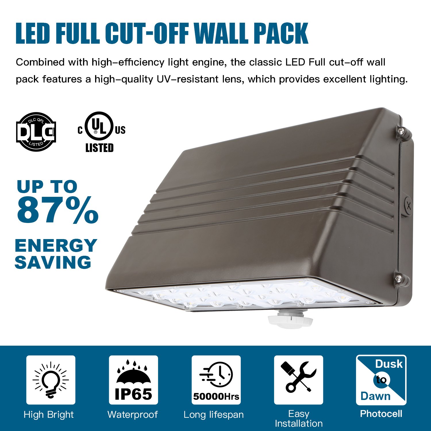 Led Wall Pack Light Fixture US in Stock ETL DLC UL 70W 125W 135W Outdoor Full Cutoff Wallpacks Led Wall Pack With Photocell