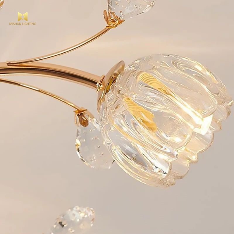New Customizable Metal Lamp Modern Luxury Style G9 Light Source Family Hotel Light Golden Crystal Ceiling Light