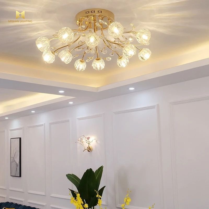 New Customizable Metal Lamp Modern Luxury Style G9 Light Source Family Hotel Light Golden Crystal Ceiling Light