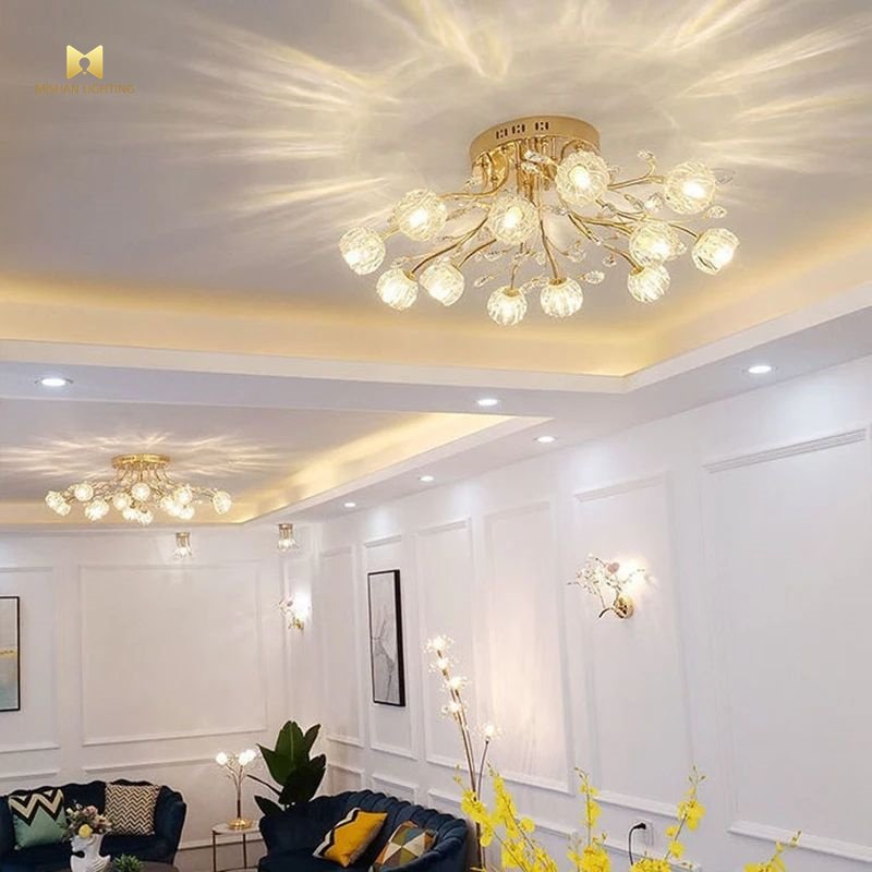New Customizable Metal Lamp Modern Luxury Style G9 Light Source Family Hotel Light Golden Crystal Ceiling Light
